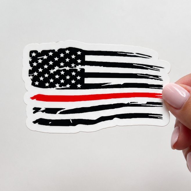 Red Line Tattered Flag Sticker