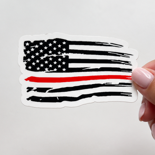Red Line Tattered Flag Sticker
