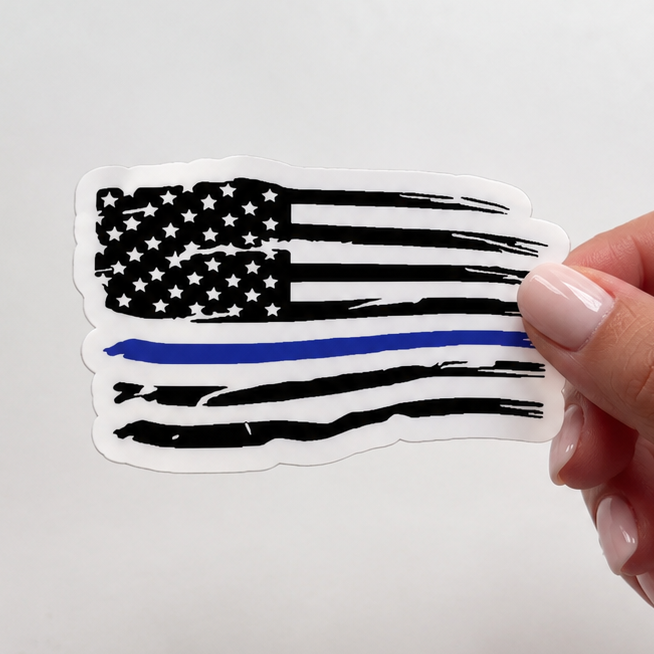 Blue Line Tattered Flag Sticker